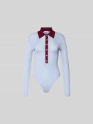 Self-Portrait Bodysuit mit Umlegekragen in Hellblau, Größe L