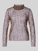 Oui Semitransparentes Longsleeve mit Rüschen in Camel, Größe 34