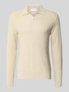 Lindbergh Strickpullover mit Strukturmuster und Umlegekragen in Sand, ...