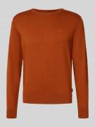 bugatti Strickpullover mit gerippten Abschlüssen in Orange, Größe L
