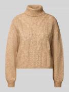 Oui Loose Fit Rollkragenpullover mit Woll-Anteil in Beige Melange, Grö...