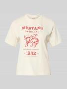 Mustang T-Shirt mit Label-Print Modell 'Floris' in Weiss, Größe L