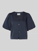 Neo Noir Cropped Hemdbluse mit Knopfleiste Modell 'Aisa' in Dunkelblau...