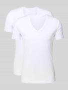 Falke Slim Fit T-Shirt mit V-Ausschnitt Modell 'Daily Comfort' in Weis...