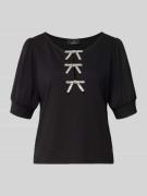 monari Sweatshirt mit Puffärmeln und Schleifen-Applikationen in BLACK,...