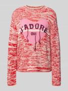 Oui Strickpullover mit gerippten Abschlüssen in Rot, Größe 34