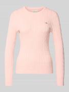 Gant Strickpullover mit Zopfmuster und Label-Stitching in Rosa, Größe ...