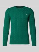 Gant Strickpullover mit Zopfmuster und Label-Stitching in Dunkelgruen,...