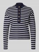 Christian Berg Woman Ringel Polo Shirt mit Schmuckknopf in Dunkelblau,...