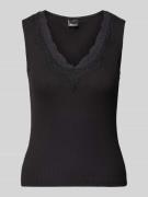 Gina Tricot Trägertop mit V-Ausschnitt und Spitze in Black, Größe L