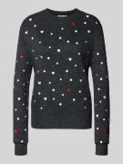 Tom Tailor Denim Regular Fit Strickpullover mit Stickereien in Dunkelg...