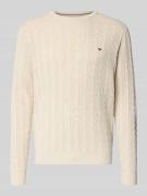 Fynch-Hatton Strickpullover mit Zopfmuster und Label-Stitching in Offw...