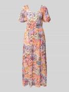 ICHI Midikleid aus Viskose mit V-Ausschnitt in Pink, Größe S