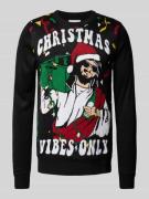 Lindbergh Weihnachtspullover mit Motiv-Stitching in Black, Größe L