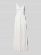 Mascara Abendkleid mit Spitze und V-Ausschnitt in Ecru, Größe 42