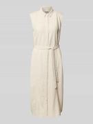 ICHI Hemdblusenkleid aus Leinen-Viskose-Mix mit Bindegürtel in Beige, ...