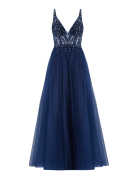 Mascara Abendkleid mit Strasssteinen in Dunkelblau, Größe 36