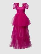 LACE & BEADS Abendkleid im Off-Shoulder-Design in Fuchsia, Größe M