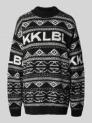 Karo Kauer Jacquard-Strickpullover mit Rundhalsausschnitt in Black, Gr...