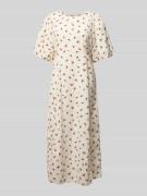 ICHI Midikleid mit Puffärmeln Modell 'ROSEY' in Offwhite, Größe 44