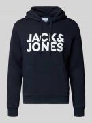 Jack & Jones Hoodie mit Label-Print und Känguru-Tasche in Dunkelblau, ...