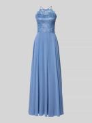 V.M. Abendkleid mit Spitze und Cut Out in Bleu, Größe 32