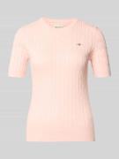 Gant Strickshirt mit Zopfmuster und Label-Stitching in Rosa, Größe L