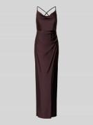 V.M. Regular Fit Abendkleid mit Raffungen in Mittelbraun, Größe 34