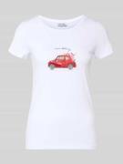 More & More T-Shirt mit Motiv-Print und Pailletten in Weiss, Größe 34