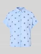 0039 Italy Regular Fit Hemdbluse aus Leinen-Mix Modell 'MOLLY' in Bleu...