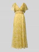 LACE & BEADS Abendkleid aus Tüll mit V-Ausschnitt in Hellgelb, Größe S