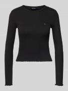 Tommy Jeans Slim Fit Langarmshirt aus Baumwoll-Mix in Black, Größe L