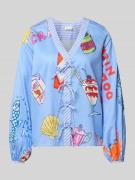 Milano Italy Bluse mit Schnürung und V-Ausschnitt in Hellblau, Größe 3...