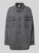 Karo Kauer Oversized Hemdjacke mit Brusttaschen in Dunkelgrau, Größe M...