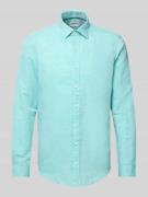 Jake*s Slim Fit Freizeithemd aus Leinen-Baumwoll-Mix in Aqua, Größe S