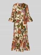 WHITE LABEL Midikleid aus Leinen-Baumwoll-Mix im Allover-Look in Sand,...