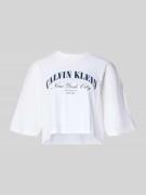 Calvin Klein Jeans Cropped T-Shirt mit Logo-Print in Weiss, Größe L