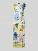 Oui Maxikleid mit Allover-Muster in Weiss, Größe 36