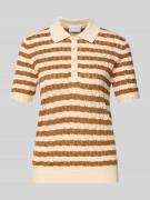 Jake*s Collection Strickshirt mit Polokragen und Knopfleiste in Hellbr...