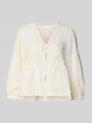 Apricot Blusenshirt mit V-Ausschnitt in Ecru, Größe L