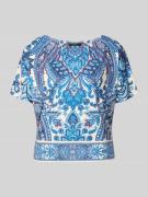 Oui T-Shirt mit Allover-Look in Bleu, Größe 34