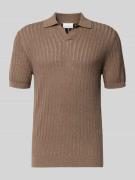 Profuomo Slim Fit Poloshirt aus Baumwoll-Leinen-Mix in Dunkelbraun, Gr...