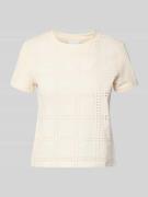 Jake*s Collection T-Shirt mit Lochstickerei in Beige, Größe L