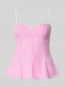 Gina Tricot Slim Fit Top mit Zierschleife in Pink, Größe L