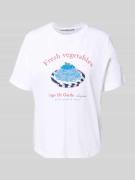 Lanius Regular Fit T-Shirt mit Logo-Print in Weiss, Größe 34