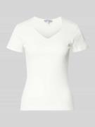 More & More T-Shirt mit V-Ausschnitt in Offwhite, Größe 38