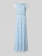 Adrianna Papell Maxikleid mit Ziersteinbesatz in Hellblau, Größe 36