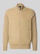 bugatti Strickjacke mit Stehkragen und Steppnähten in Ecru, Größe L