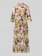 WHITE LABEL Midikleid aus Baumwoll-Seide-Mix mit Bindegürtel in Gruen,...