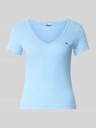 Tommy Jeans Slim Fit T-Shirt aus Baumwoll-Mix in Hellblau, Größe L